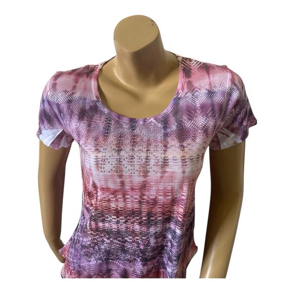 ONE WORLD Womens Size Small Short Sleeve Embellished Tribal Boho Print T Shirt - Picture 5 of 8